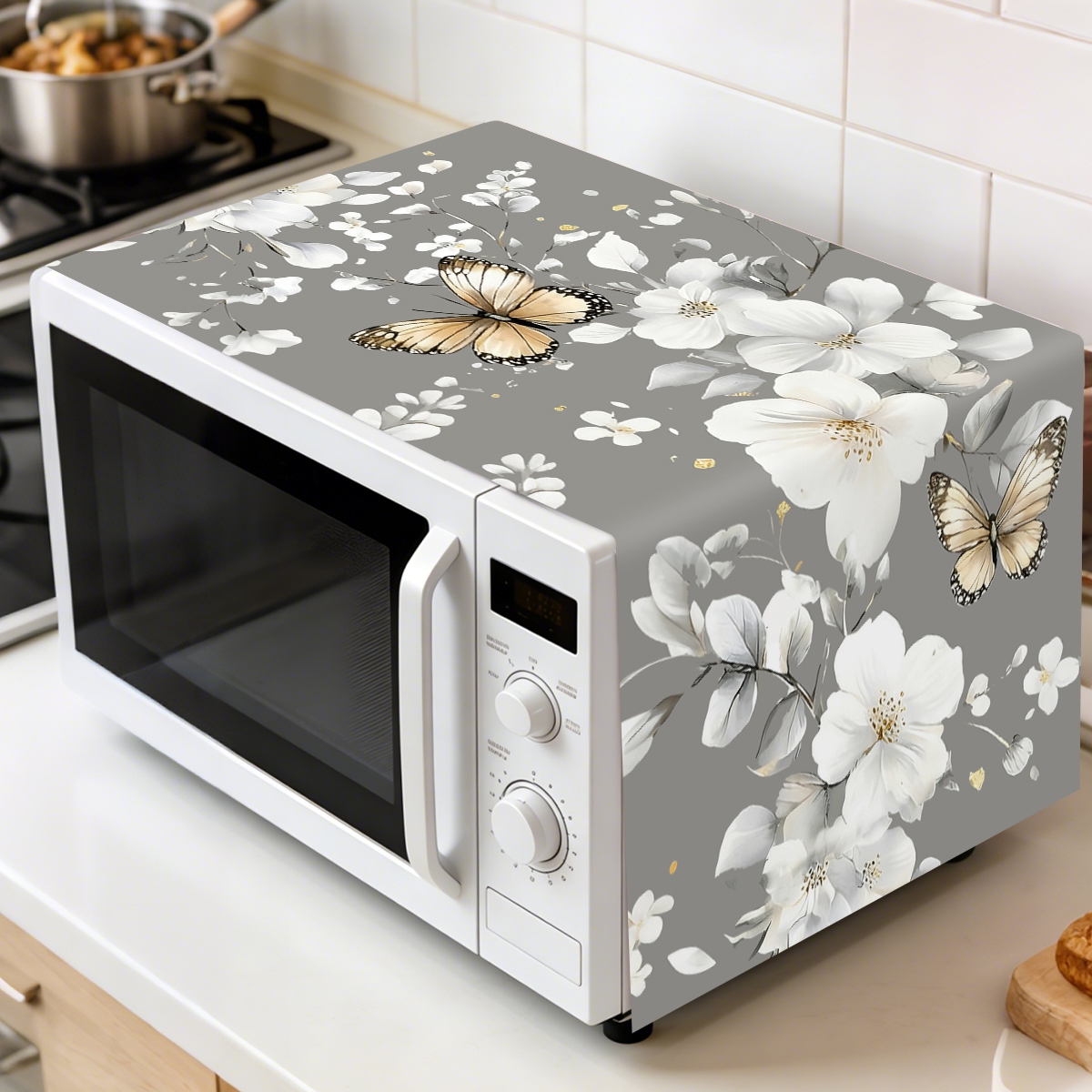 Kitchen Appliances In White - 1 pièce Housse anti-poussière pour micro-ondes